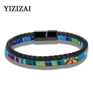 Boho Leather Rope Bracelet Stainless Steel Buckle Couple Bracelets