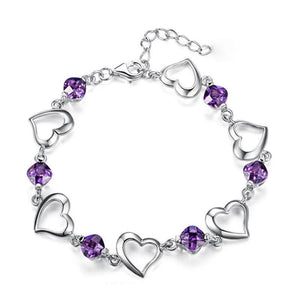 Silver Heart Purple Rhinestone Zircon Bracelet For Women