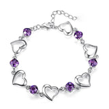 Silver Heart Purple Rhinestone Zircon Bracelet For Women