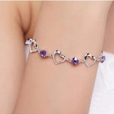 Silver Heart Purple Rhinestone Zircon Bracelet For Women