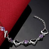 Silver Heart Purple Rhinestone Zircon Bracelet For Women