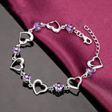 Silver Heart Purple Rhinestone Zircon Bracelet For Women