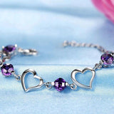 Silver Heart Purple Rhinestone Zircon Bracelet For Women