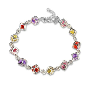 Silver CZ Colorful Crystal Bracelet Bangle for Women