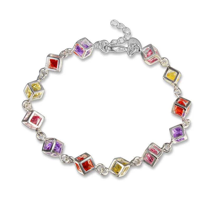 Silver CZ Colorful Crystal Bracelet Bangle for Women