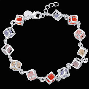 Silver CZ Colorful Crystal Bracelet Bangle for Women