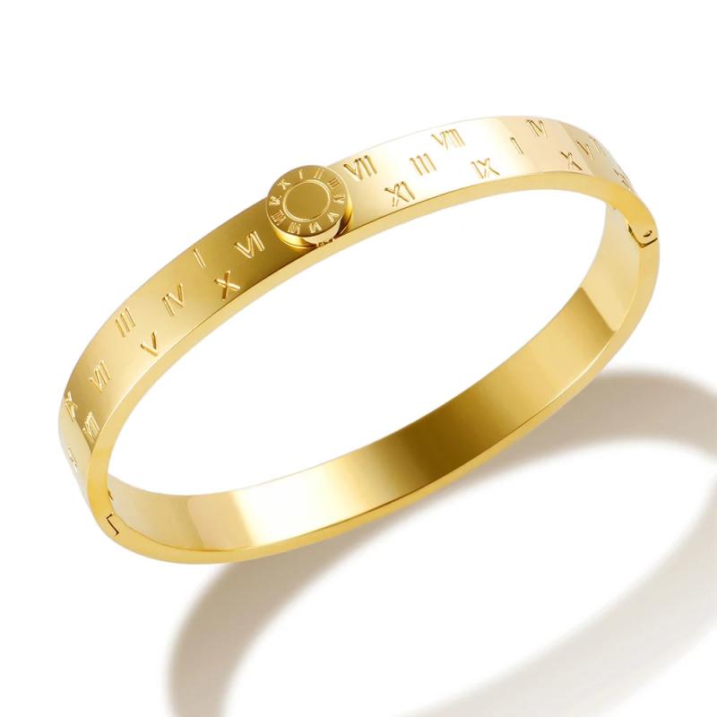 Roman Numerals Bangle Cuff Bracelet Stainless Steel Plated High Letter Classic