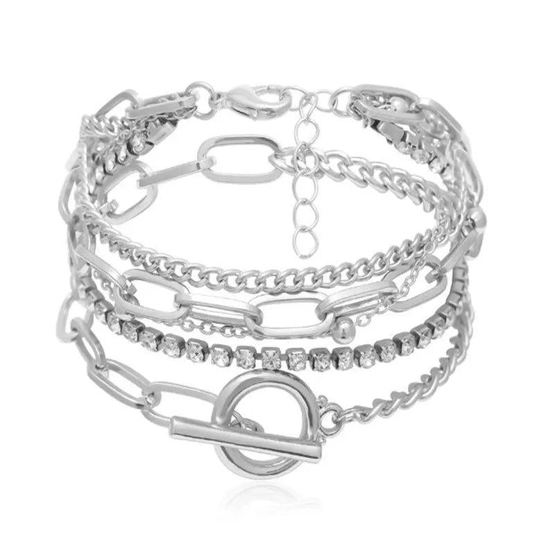 5pcs Crystal Bracelets for Women Silver Charm Bohemian Style Jewelry