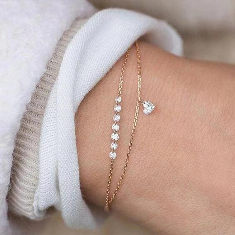 Double Heart Crystal Bracelets Couple Accessories