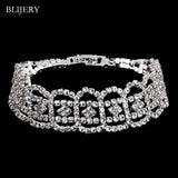 Geometric Rhinestone Bridal Bracelet Silver Plated Wedding Jewelry