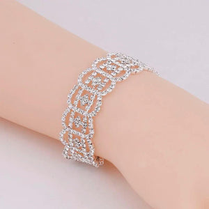 Geometric Rhinestone Bridal Bracelet Silver Plated Wedding Jewelry