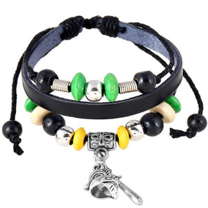 Punk Multilayer Leather Bracelet Soldier Sword Beads Vintage Bangle