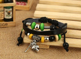Punk Multilayer Leather Bracelet Soldier Sword Beads Vintage Bangle