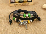 Punk Multilayer Leather Bracelet Soldier Sword Beads Vintage Bangle