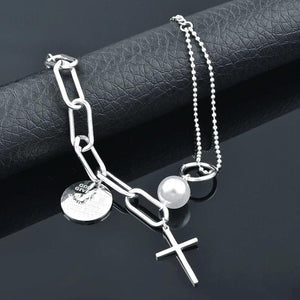 LEEEKR Punk Cross Round Heart Bracelets stainless steel silver jewelry