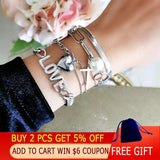 LEEEKR Punk Cross Round Heart Bracelets stainless steel silver jewelry