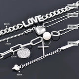 LEEEKR Punk Cross Round Heart Bracelets stainless steel silver jewelry