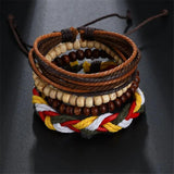 Vintage Ethnic Woven Bracelets Men Wooded Beads Bangle