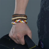 Vintage Ethnic Woven Bracelets Men Wooded Beads Bangle
