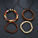 Vintage Ethnic Woven Bracelets Men Wooded Beads Bangle
