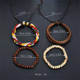 Vintage Ethnic Woven Bracelets Men Wooded Beads Bangle