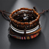Vintage Ethnic Woven Bracelets Men Wooded Beads Bangle