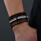 Vintage Ethnic Woven Bracelets Men Wooded Beads Bangle