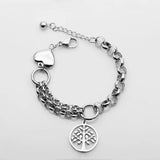 Silver Round Charm Heart Bracelet Women Stainless Steel Tree of Life