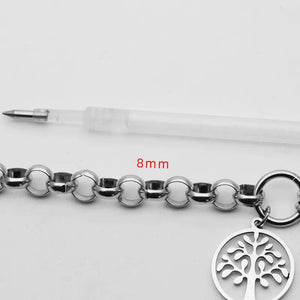 Silver Round Charm Heart Bracelet Women Stainless Steel Tree of Life