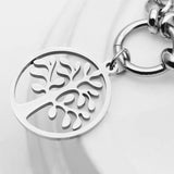 Silver Round Charm Heart Bracelet Women Stainless Steel Tree of Life