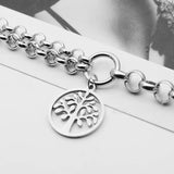 Silver Round Charm Heart Bracelet Women Stainless Steel Tree of Life