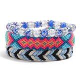 Boho Vintage Ethnic Women Crystal Bracelet Set Weave Leather Charm