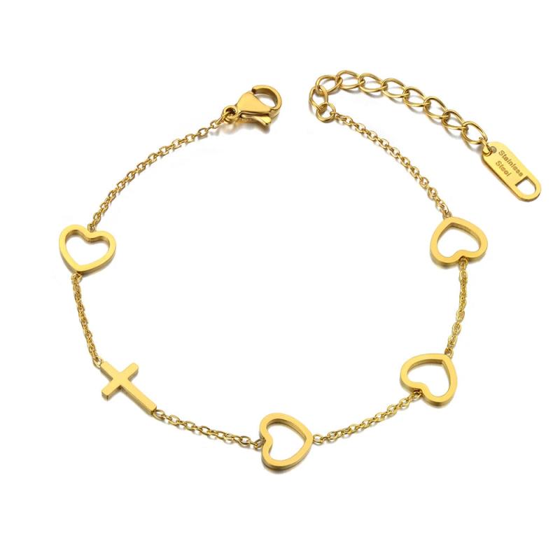 Heart Cross Charm Bracelets Stainless Steel
