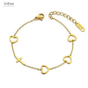 Heart Cross Charm Bracelets Stainless Steel