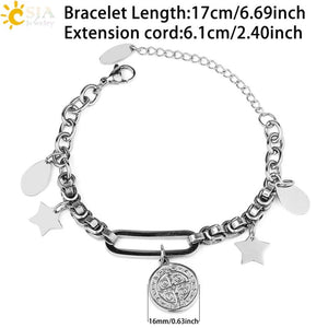 CSJA Stainless Steel Bracelet Coin Tag Round Jesus Charms Wrist Bracelets