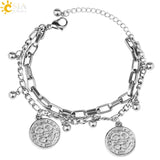 CSJA Stainless Steel Bracelet Coin Tag Round Jesus Charms Wrist Bracelets
