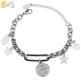 CSJA Stainless Steel Bracelet Coin Tag Round Jesus Charms Wrist Bracelets