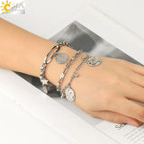 CSJA Stainless Steel Bracelet Coin Tag Round Jesus Charms Wrist Bracelets