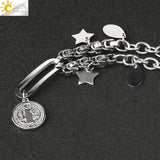 CSJA Stainless Steel Bracelet Coin Tag Round Jesus Charms Wrist Bracelets
