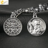CSJA Stainless Steel Bracelet Coin Tag Round Jesus Charms Wrist Bracelets