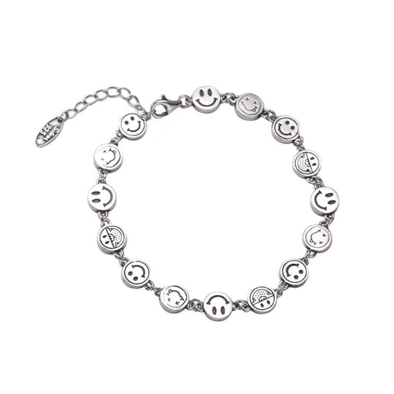 Vintage Smiling Faces Bracelet Silver Plated