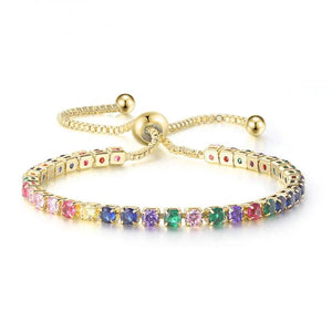 Rainbow Zircon Rose Chain Bracelet Adjustable Tennis Bracelet