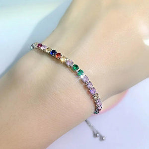 Rainbow Zircon Rose Chain Bracelet Adjustable Tennis Bracelet