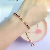 Rainbow Zircon Rose Chain Bracelet Adjustable Tennis Bracelet