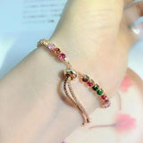 Rainbow Zircon Rose Chain Bracelet Adjustable Tennis Bracelet