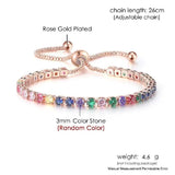 Rainbow Zircon Rose Chain Bracelet Adjustable Tennis Bracelet
