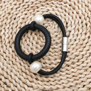 Rubber Charm Bracelet Boho Wristband Beaded Bangle Kpop Pearl Jewelry