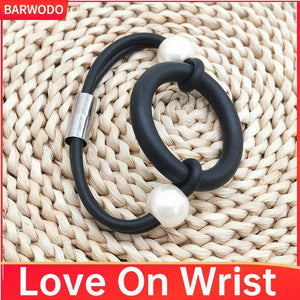 Rubber Charm Bracelet Boho Wristband Beaded Bangle Kpop Pearl Jewelry