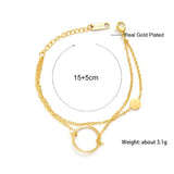 Stainless Steel Layered Chain Bracelets Round Circle Charms Jewelry