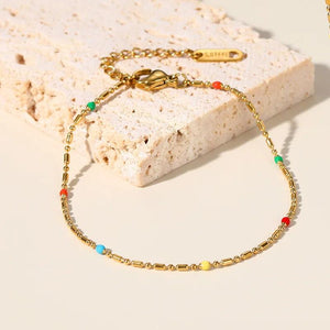 Colorful Enamel Stainless Steel Beads Chain Bracelet